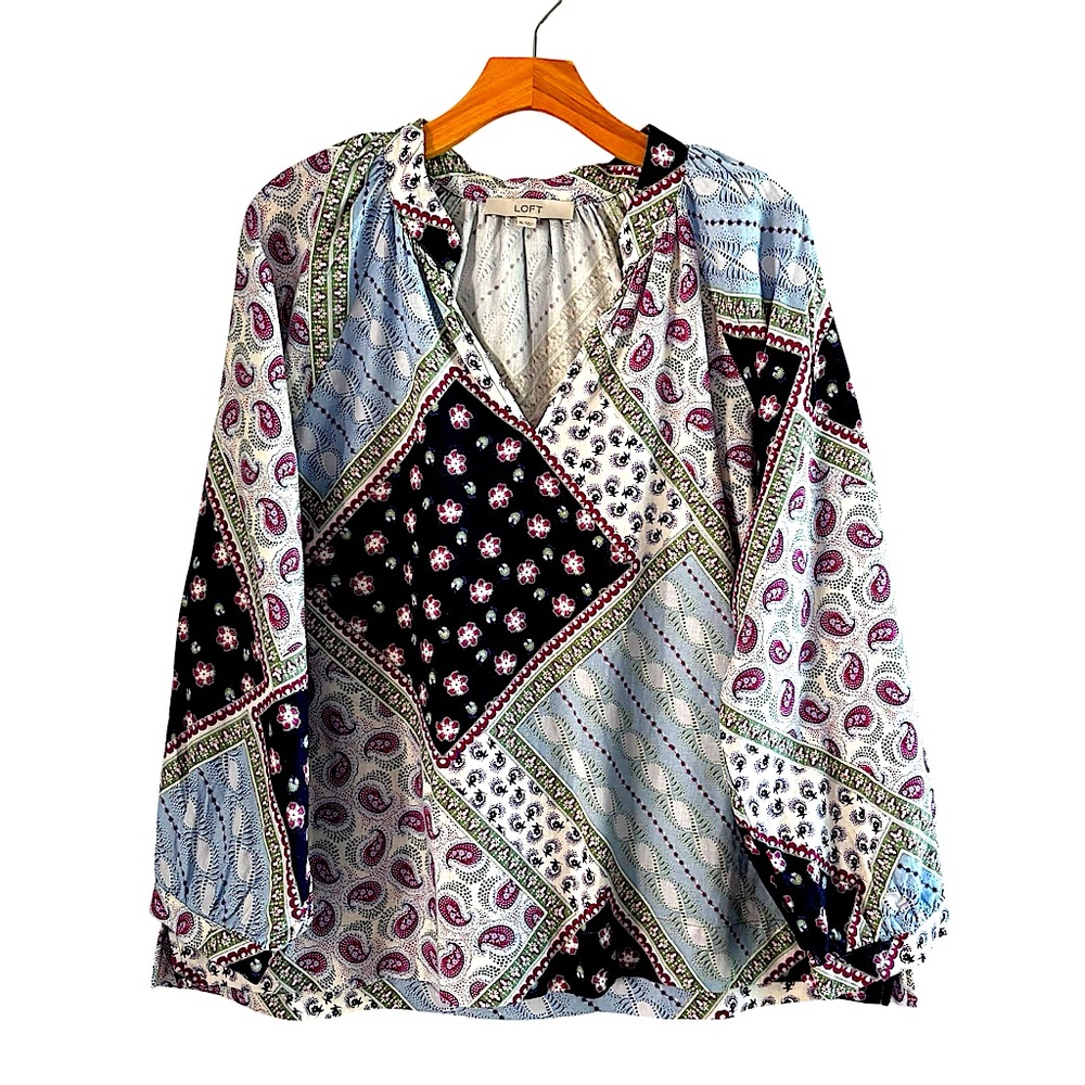 Loft Multicolor Patchwork Blouse - image 2